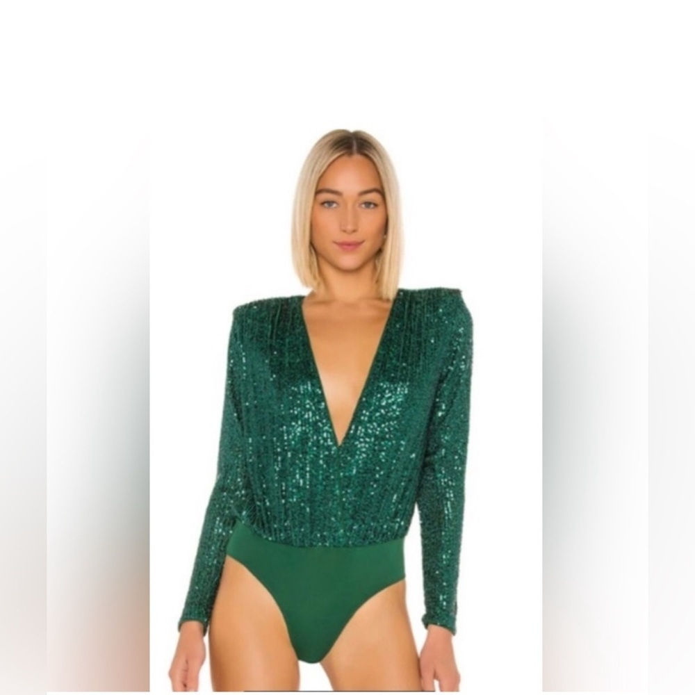 NBD Sloane Green Sequin Bodysuit size S